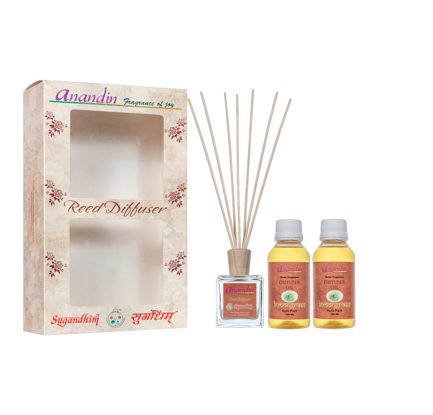 Anandin Reed Diffuser - Lemongrass Fragrance - 200ml + 10 Sticks