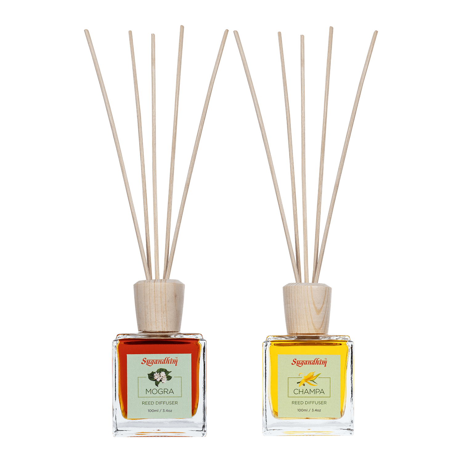 Reed Diffuser Indian Florals - Champa & Mogra fragrance - 100mlX2 + 5
