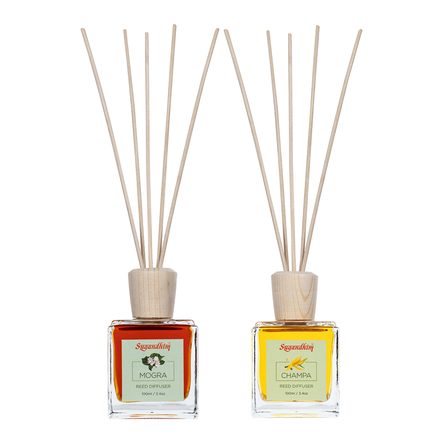 Reed Diffuser Indian Florals - Champa & Mogra fragrance - 100mlX2 + 5 Sticks in each