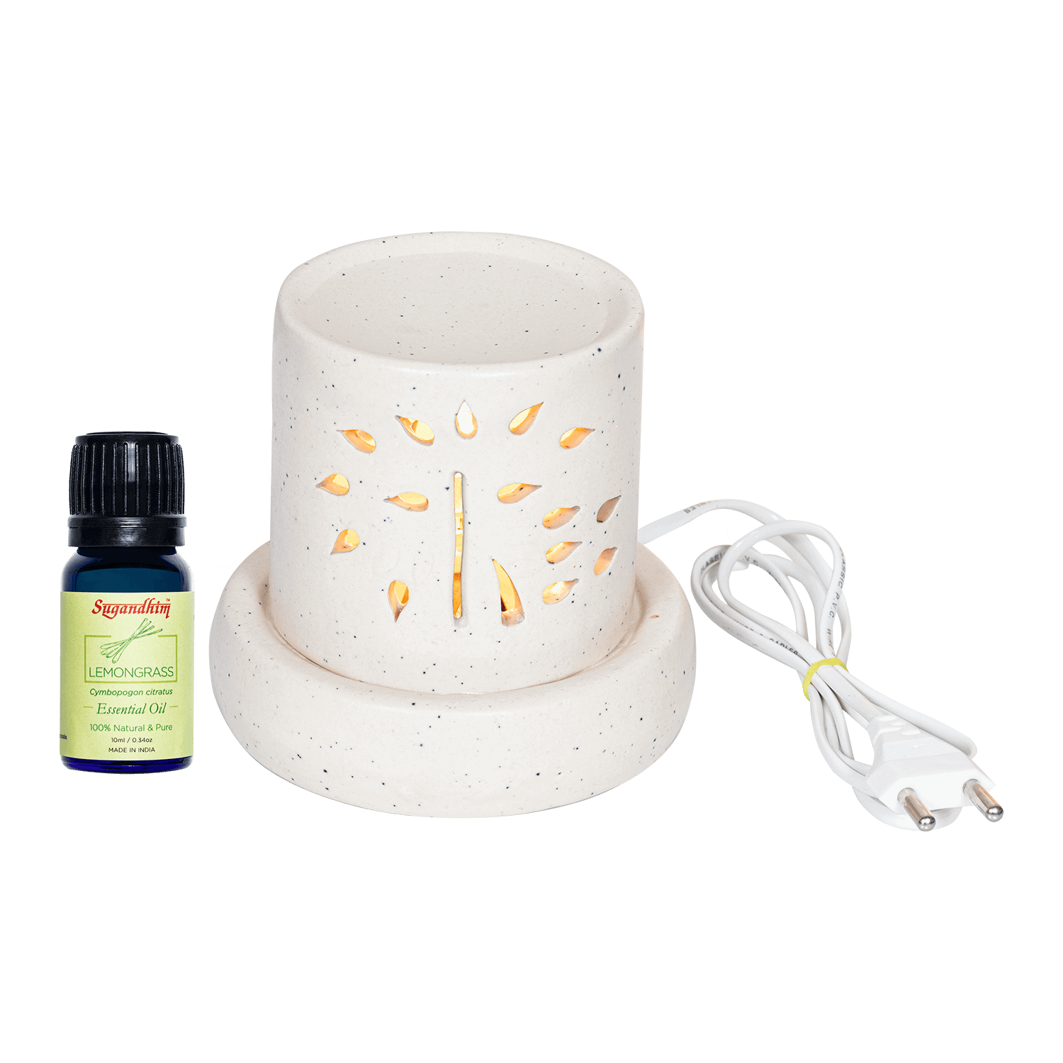 Electric Diffuser with 10ml Lemongrass Essential Oil - Cream Colour With Black Dots
